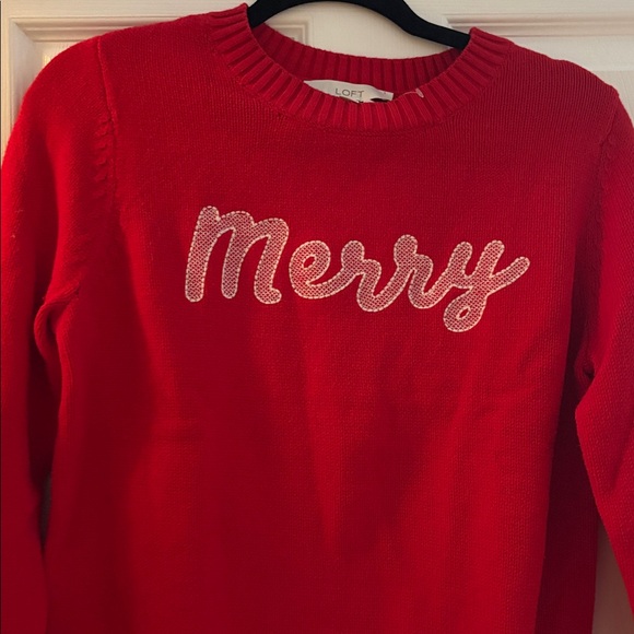 LOFT Festive Red Crew Neck Sweater - Picture 6 of 7